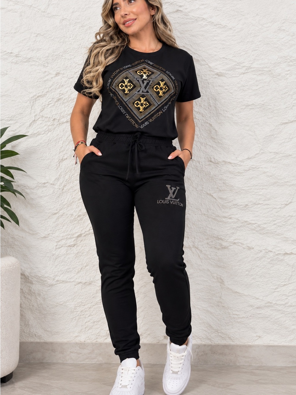 Black Logo Jogger Pants Set Matching Set size S